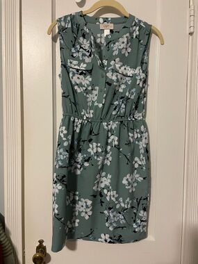 LOFT Sleeveless Floral Dress in Sage Green, XSP